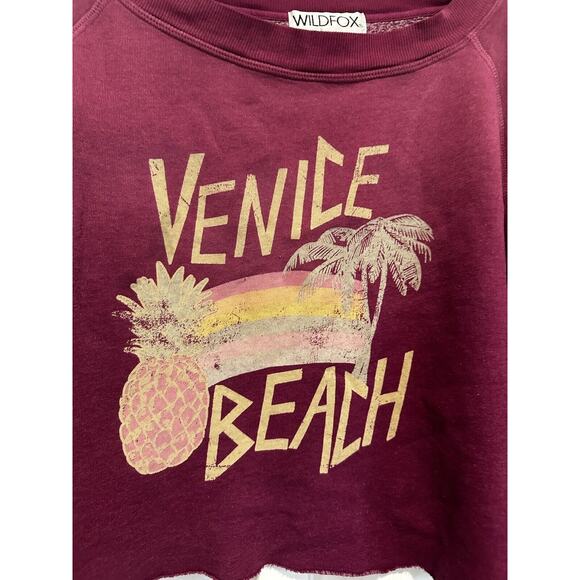 Wild fox Venice Beach Pullover Cropped Sweatshirt Size Medium Pineapple Palmtree - Picture 2 of 10